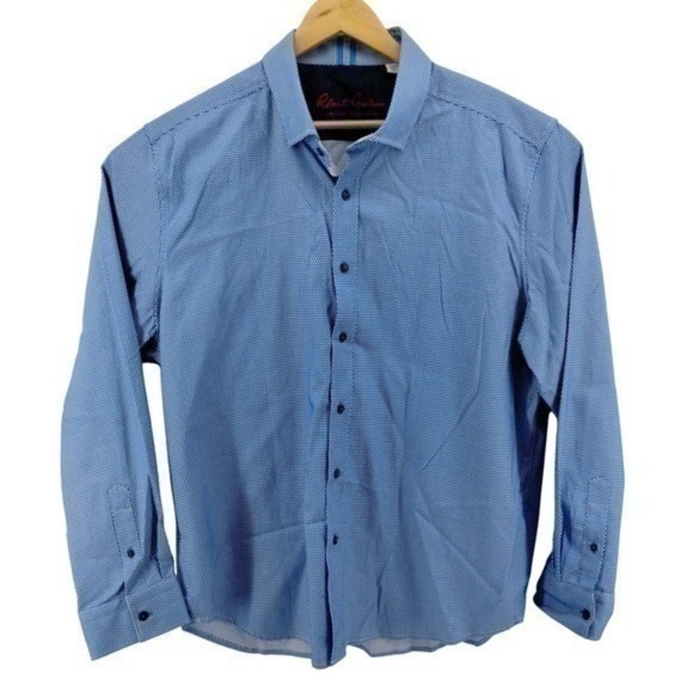 Robert Graham Mens Blue Geometric Long Sleeve Button Down Shirt Tailored Fit 3XL